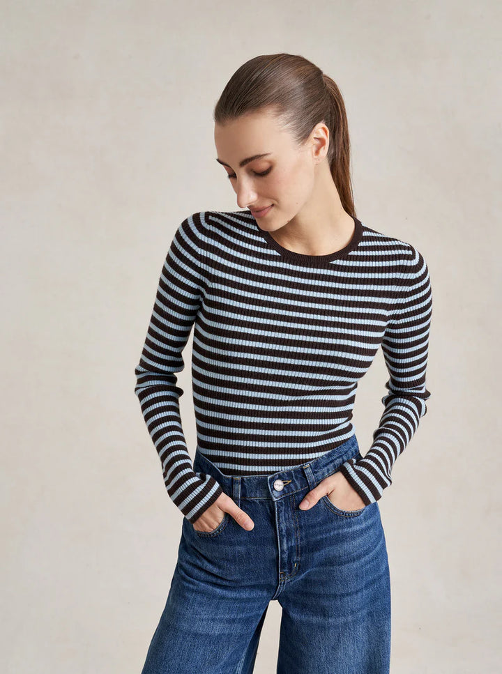 Striped Fitted Sweater - Brown/Blue