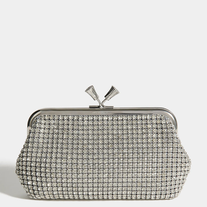 Maud Crystal Embellished Tassel Clutch – Silver
