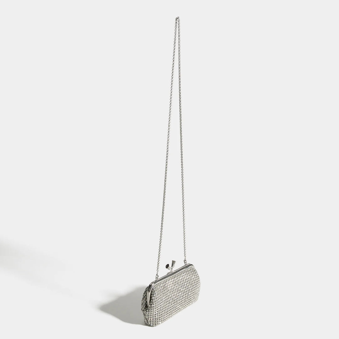 Maud Crystal Embellished Tassel Clutch – Silver
