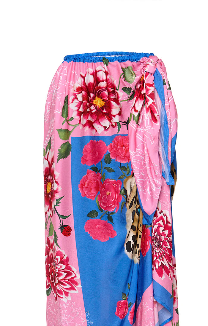 Draped Scarf Skirt - Blue and Pink Leopard Face Print