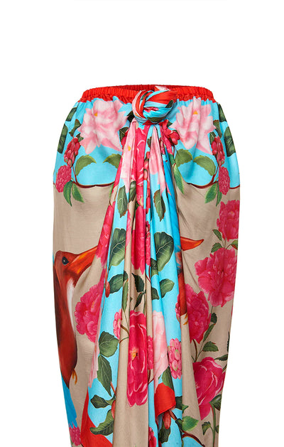 Three Panel Draped Skirt - Red Kingfisher Scarf Panel