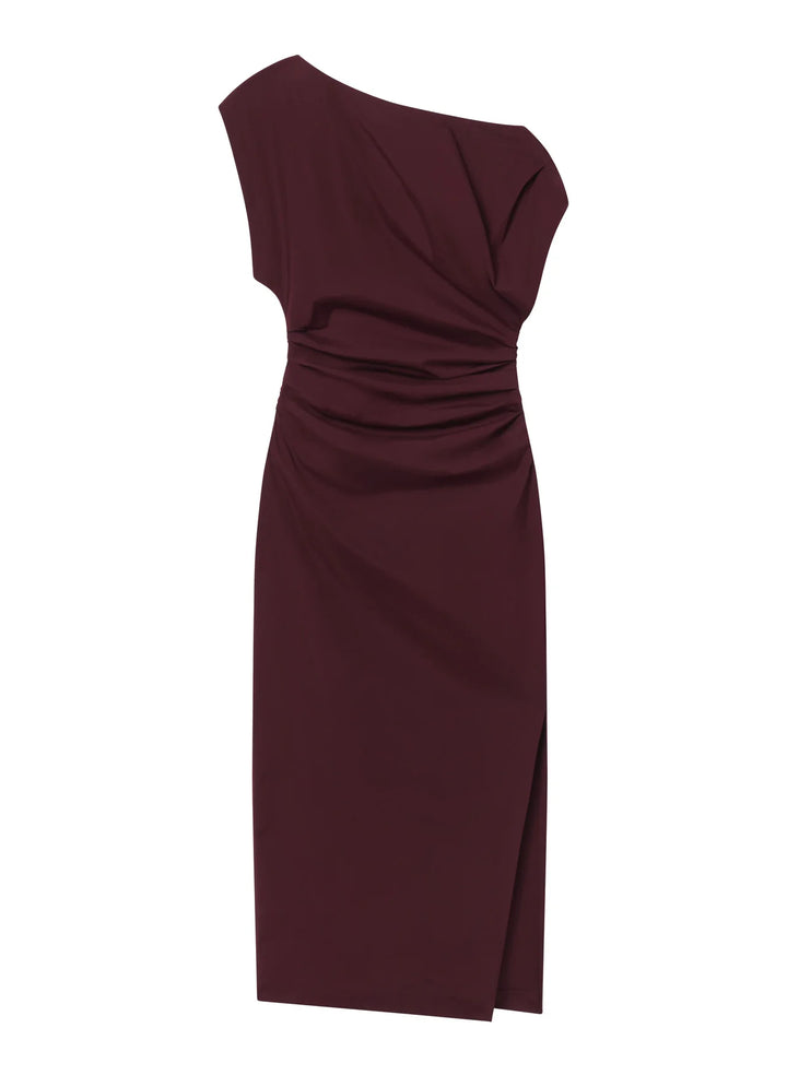 Nara Stretch Cotton Off Shoulder Midi Dress - Plum