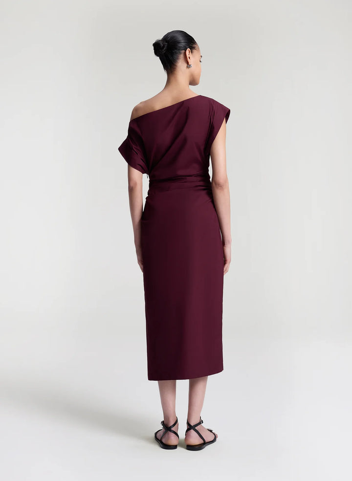 Nara Stretch Cotton Off Shoulder Midi Dress - Plum