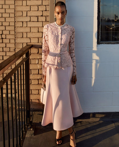 Tailored Lace Midi Dress - Pink