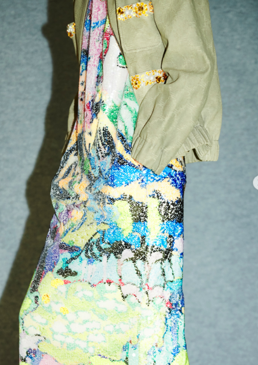 Abstract Sequin Midi Dress - Green Multi