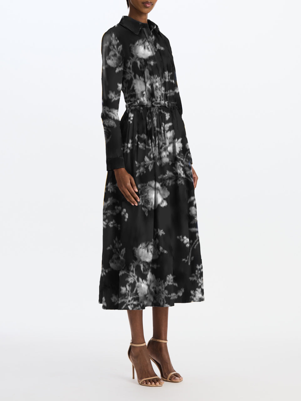 Long Sleeve Collared Peony Cotton Raso Day Dress