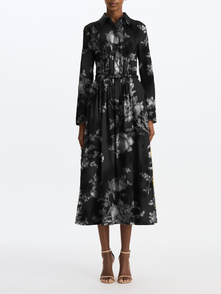 Long Sleeve Collared Peony Cotton Raso Day Dress