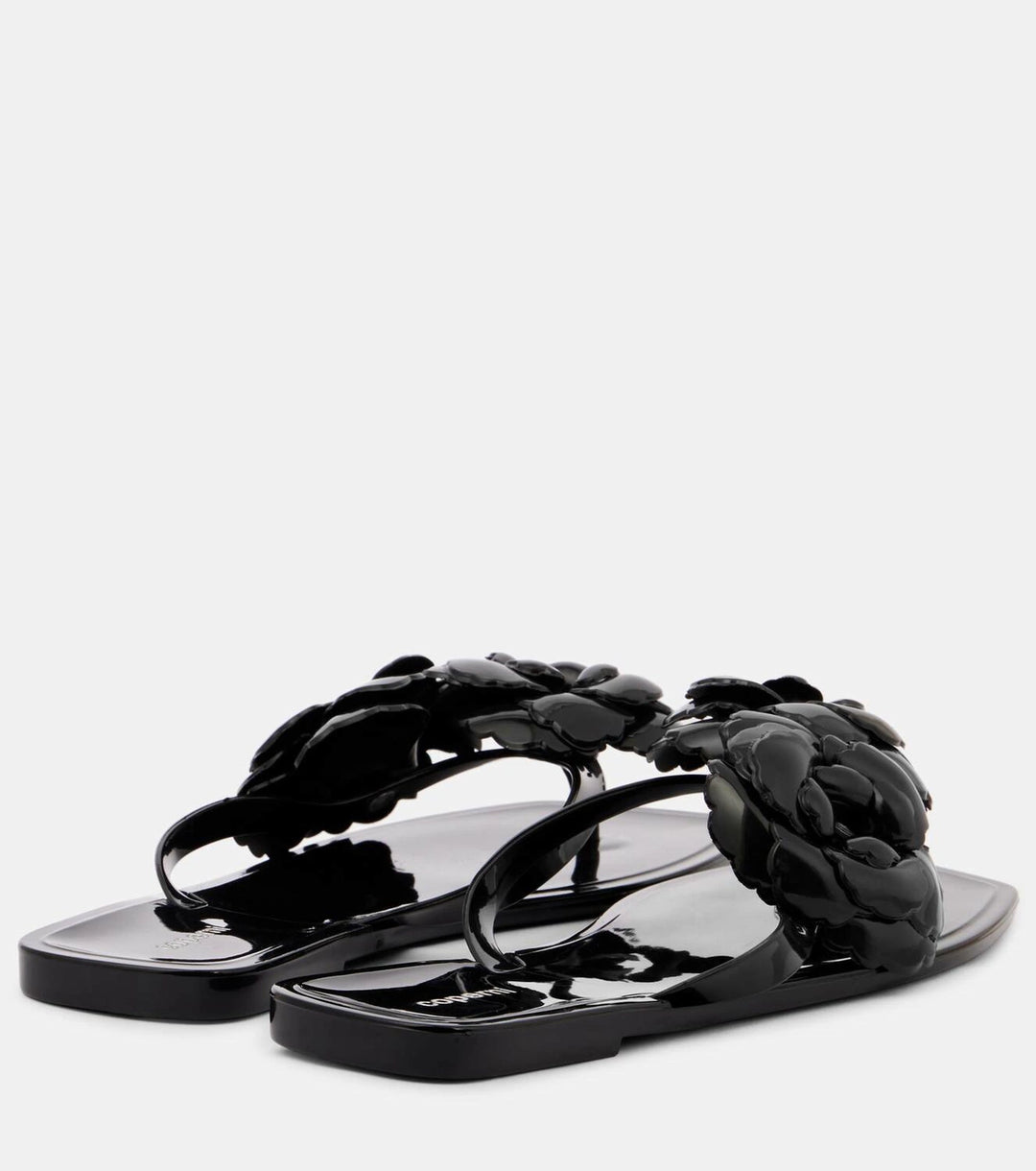 Silicone Flower Flat Sandals - Black