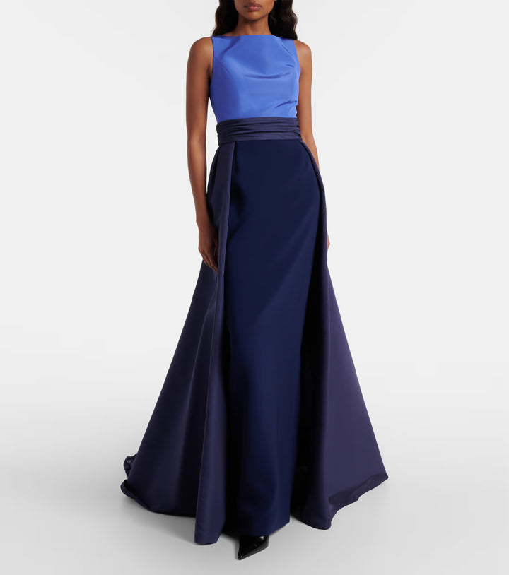 Color-Blocked Column Gown with Overskirt - More Colors Available