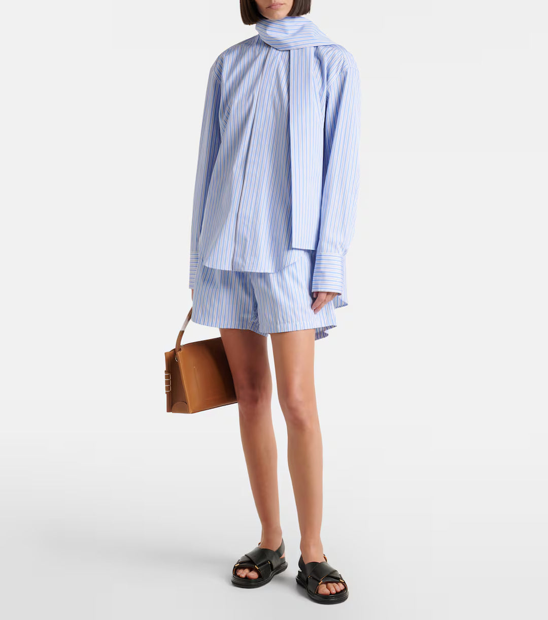 Striped Cotton Shorts - Light Blue