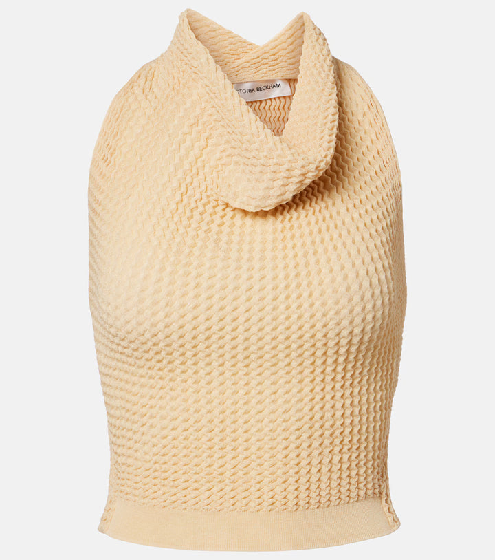 Draped knitted cotton-blend crop top - Tan