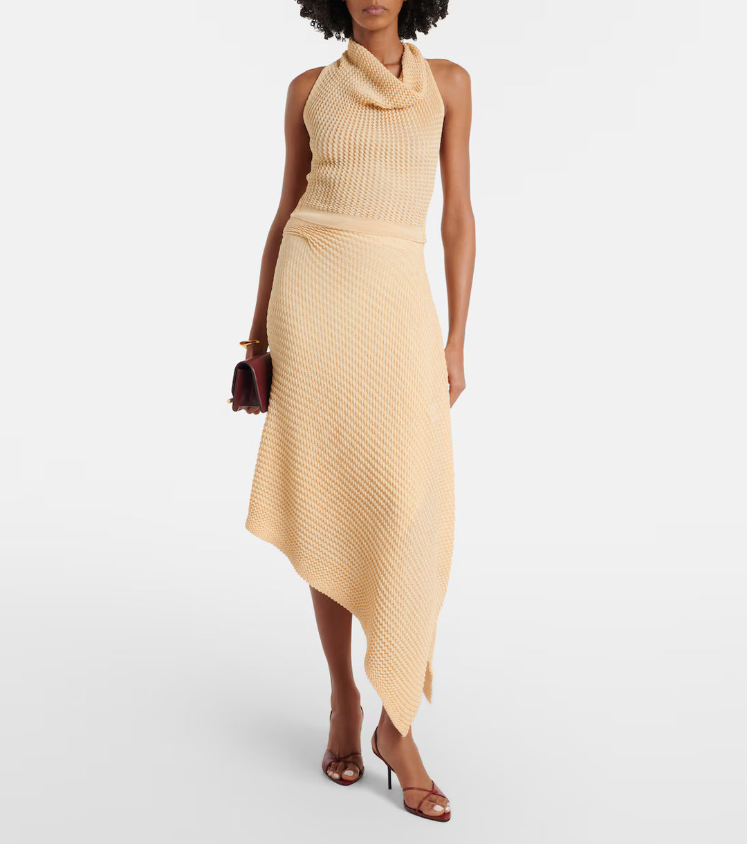 Knitted asymmetric cotton-blend midi skirt - Tan