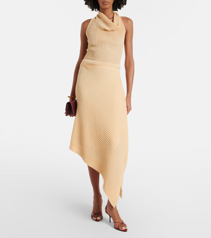 Knitted asymmetric cotton-blend midi skirt - Tan