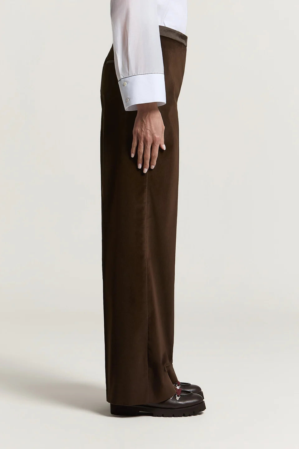 Cotton Velvet Palazzo Trousers- Dark Brown