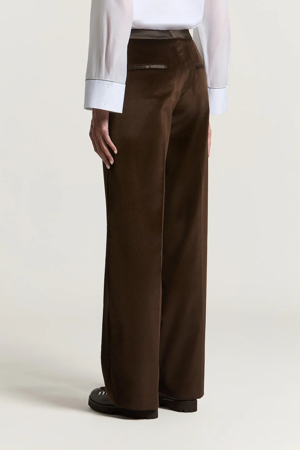 Cotton Velvet Palazzo Trousers- Dark Brown