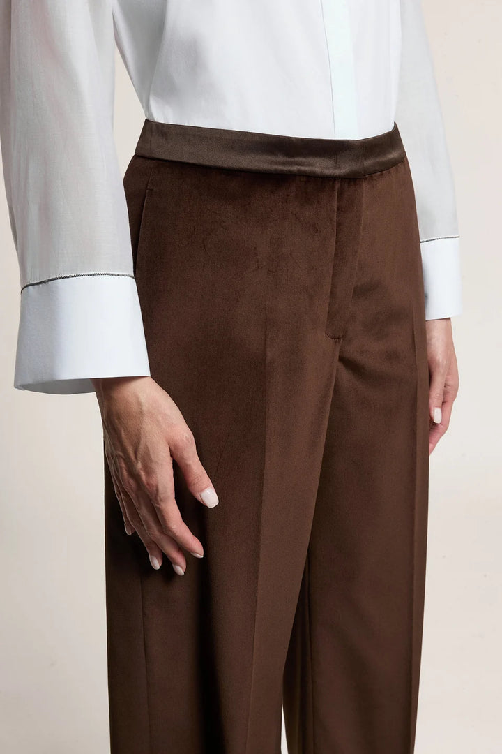 Cotton Velvet Palazzo Trousers- Dark Brown