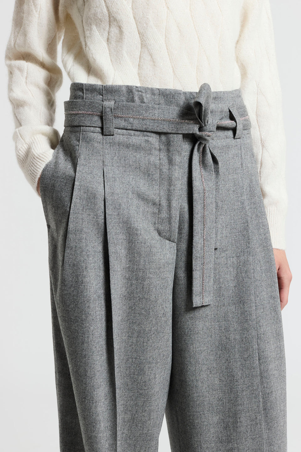 Wool and cashmere flannel trousers - Stone Grey