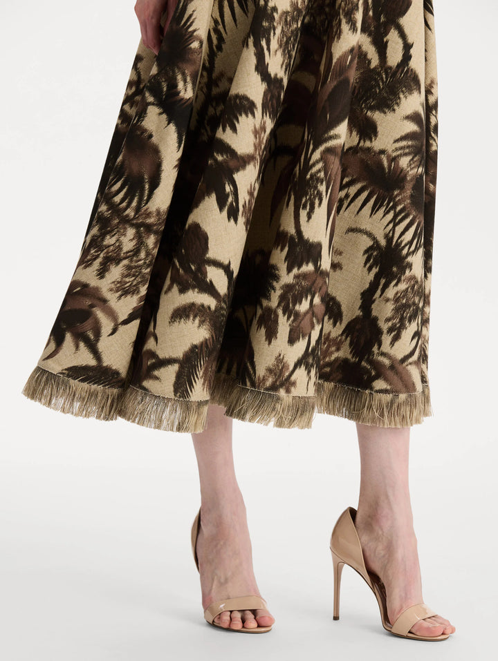 Chine Palm Leaves Midi Dress - Brown