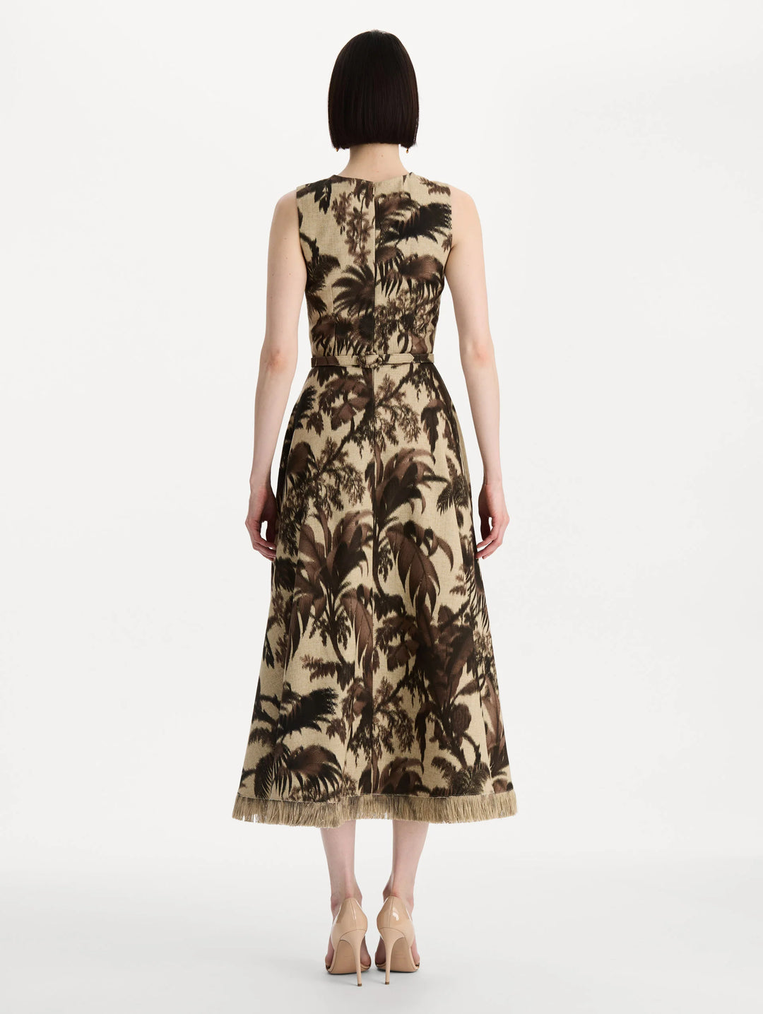 Chine Palm Leaves Midi Dress - Brown
