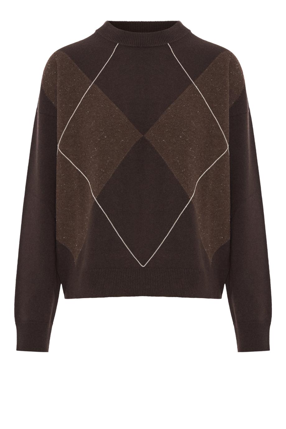 Argyle Crew-Neck Sweater - Dark Brown