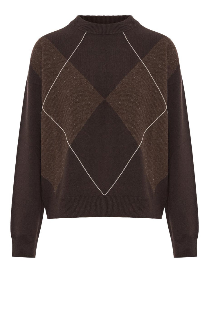 Argyle Crew-Neck Sweater - Dark Brown