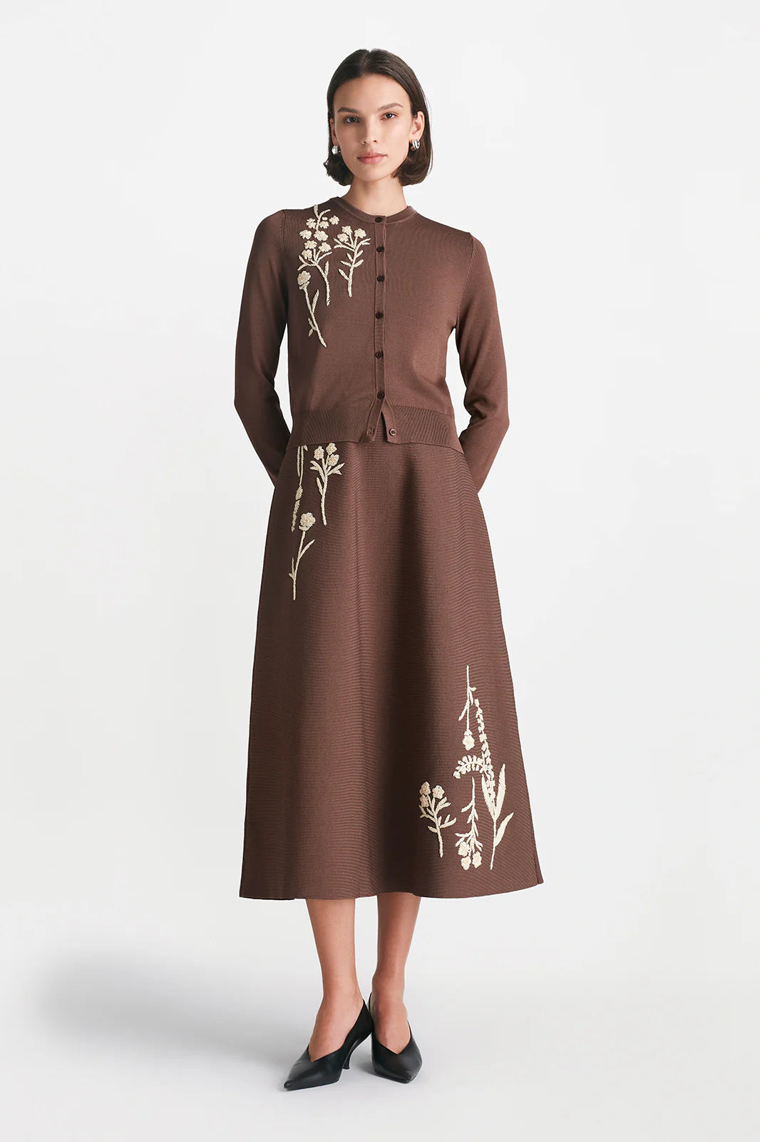 Raffia Embroidered Knit Long Sleeve Cardigan - More Colors Available