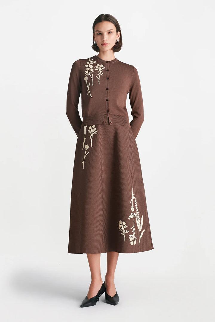 Raffia Embroidered Knit Long Sleeve Cardigan - More Colors Available