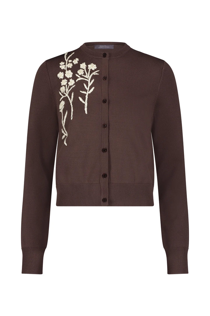 Raffia Embroidered Knit Long Sleeve Cardigan - More Colors Available