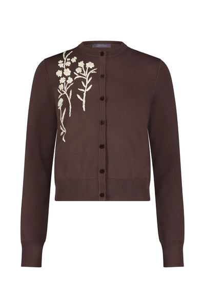 Raffia Embroidered Knit Long Sleeve Cardigan - More Colors Available
