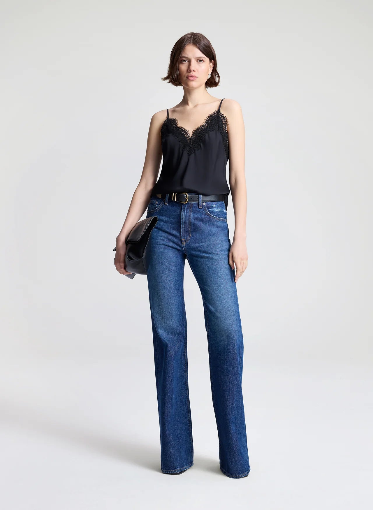 Presley Satin and Lace Camisole Top - Black