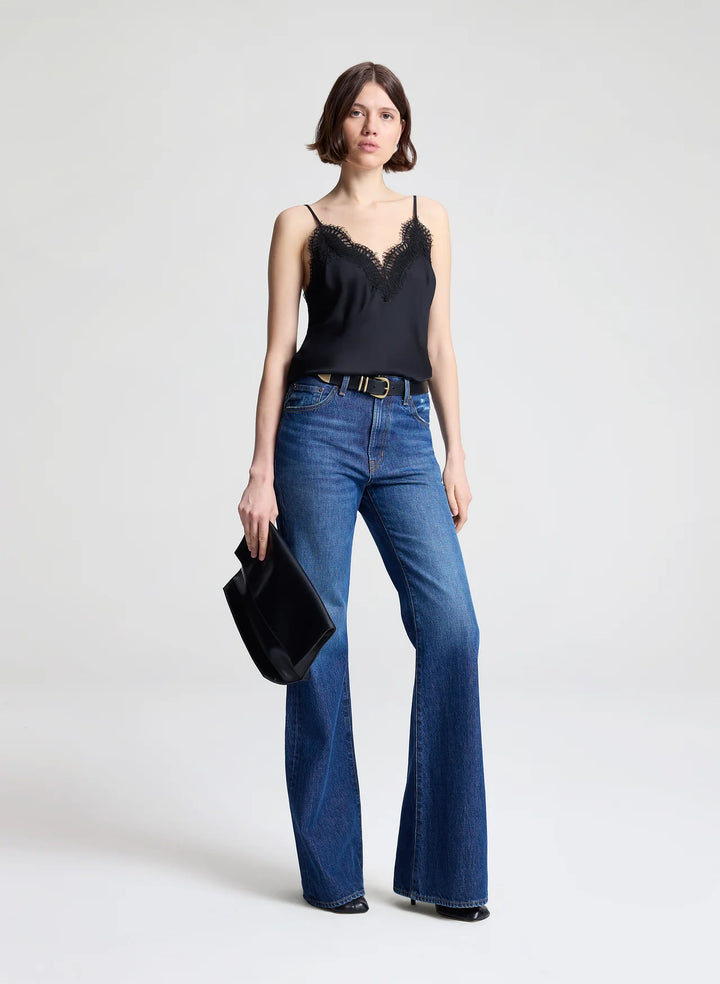 Presley Satin and Lace Camisole Top - Black