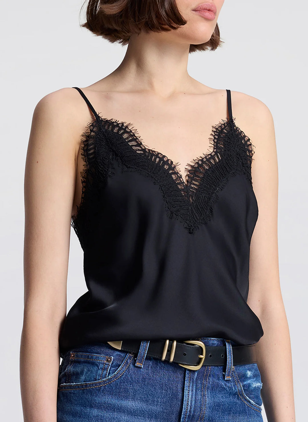 Presley Satin and Lace Camisole Top - Black