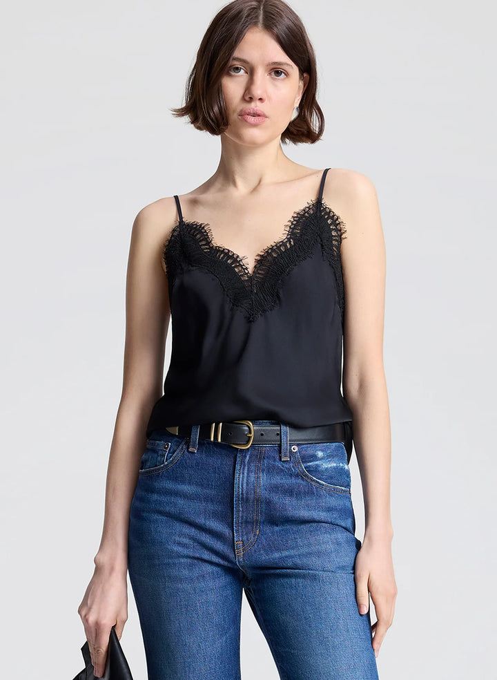 Presley Satin and Lace Camisole Top - Black