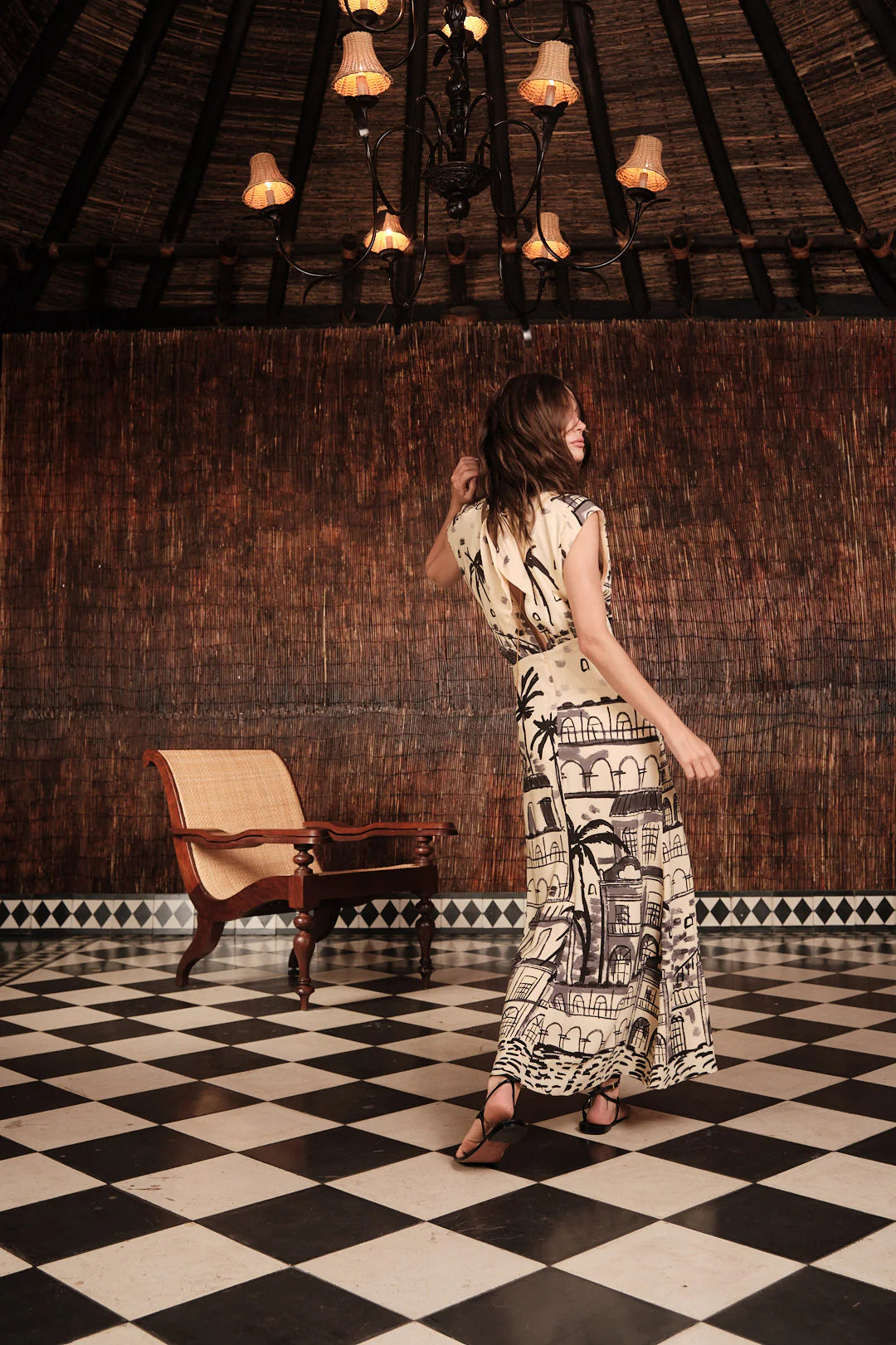 Interdimensional Midi Dress- Cream/Black