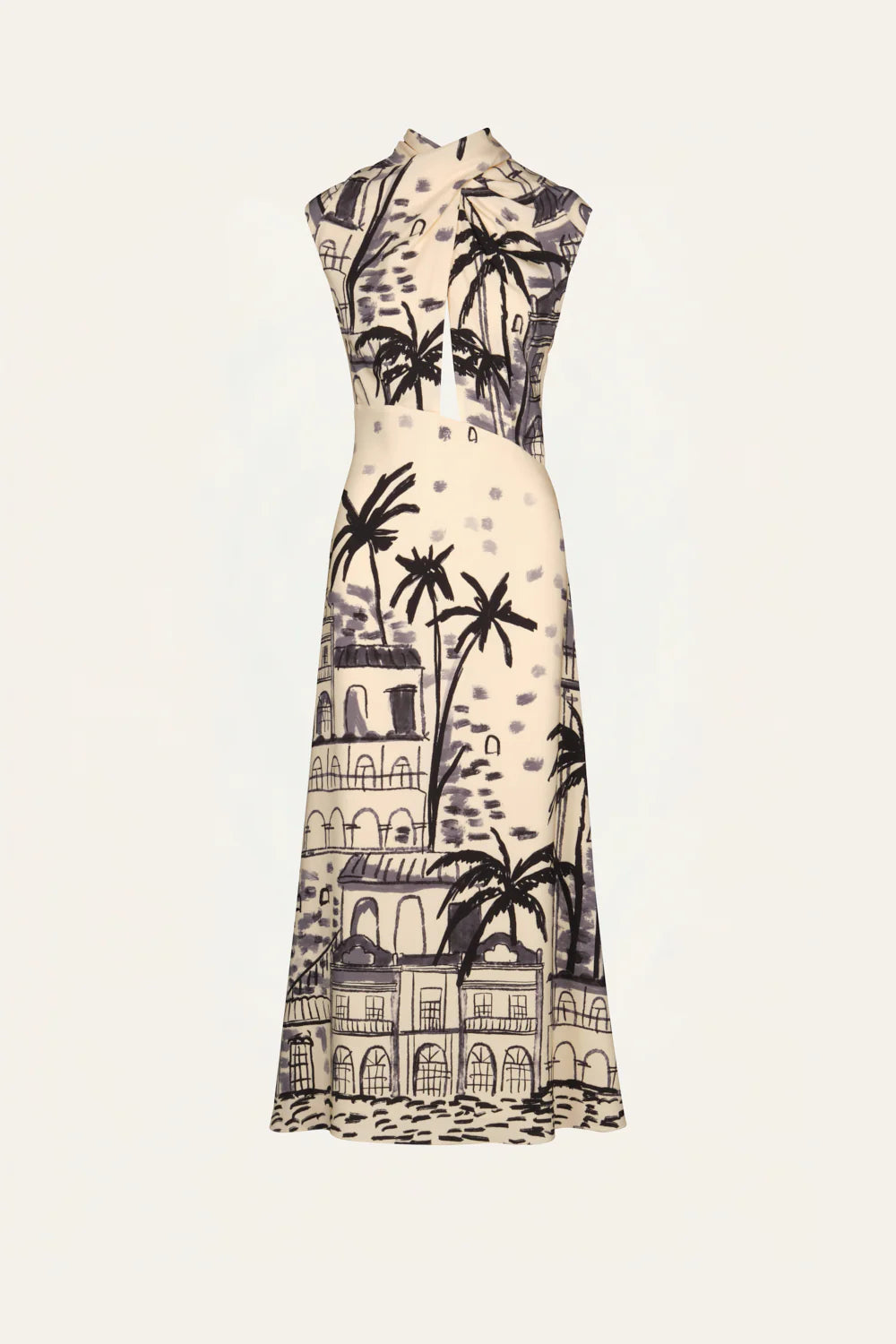 Interdimensional Midi Dress- Cream/Black