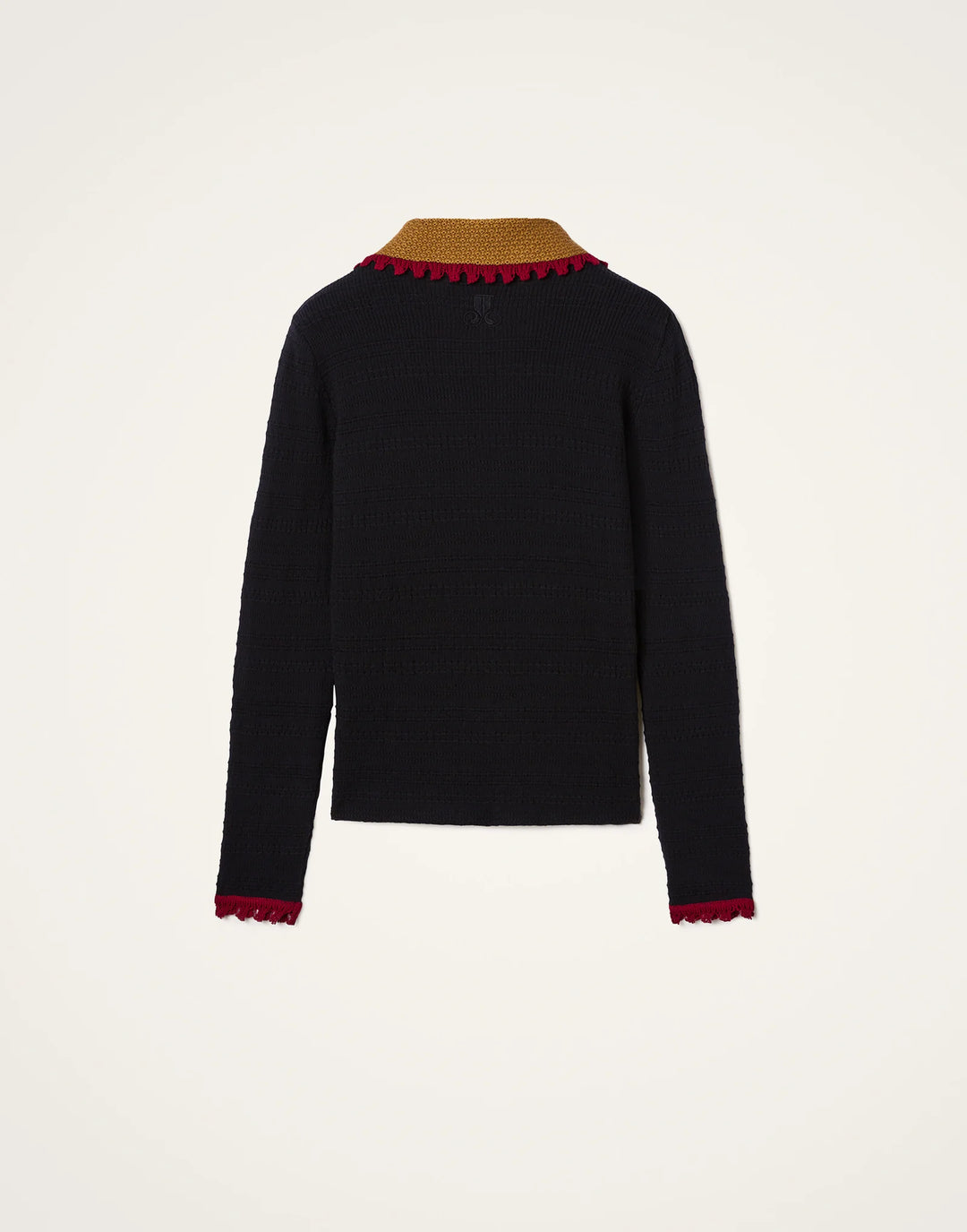 Picket Polo Jumper - Solid Black in Cotton Cashmere