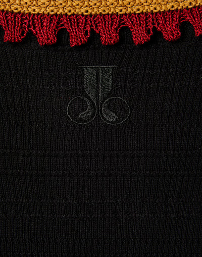 Picket Polo Jumper - Solid Black in Cotton Cashmere