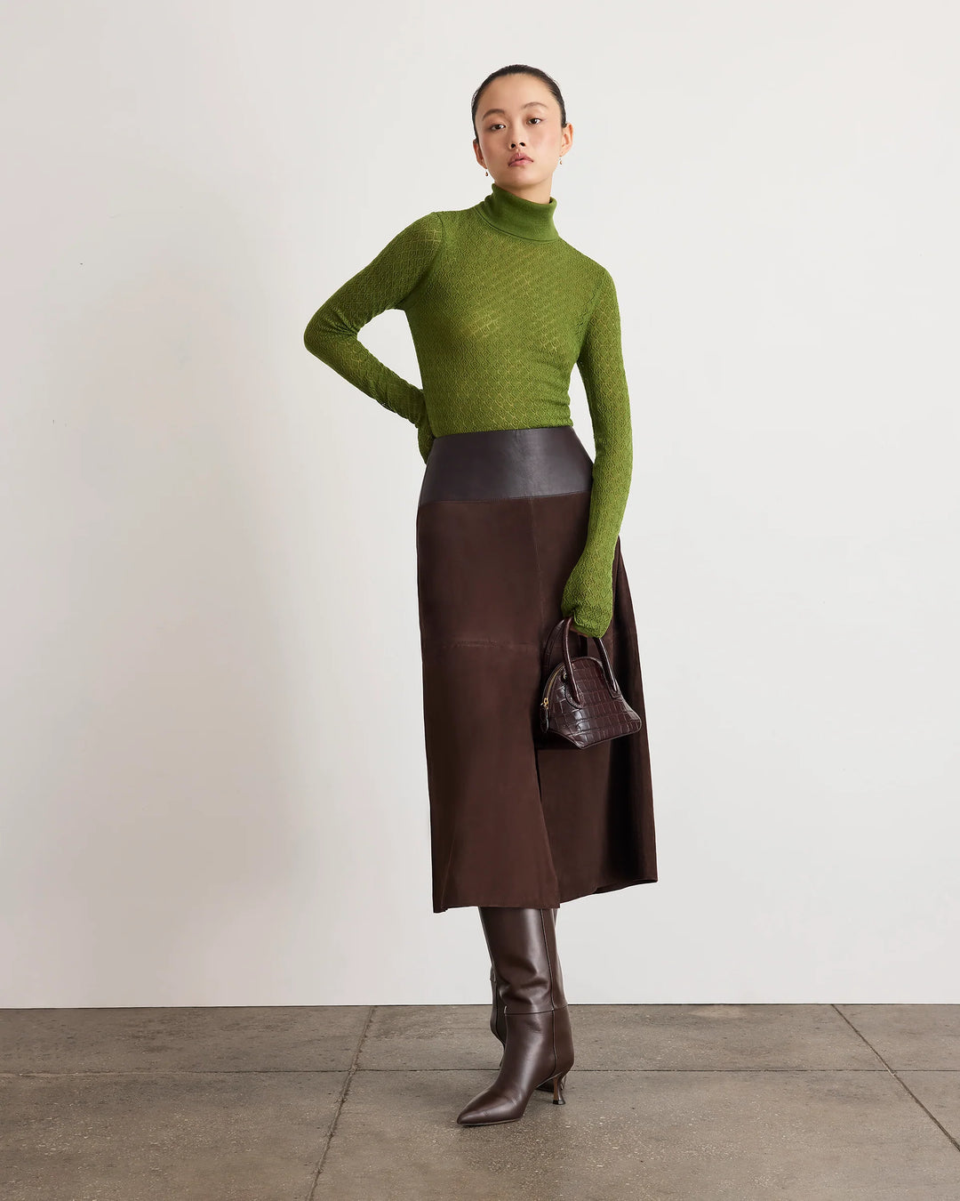 Suede/Leather Hudson Skirt - Dark Brown