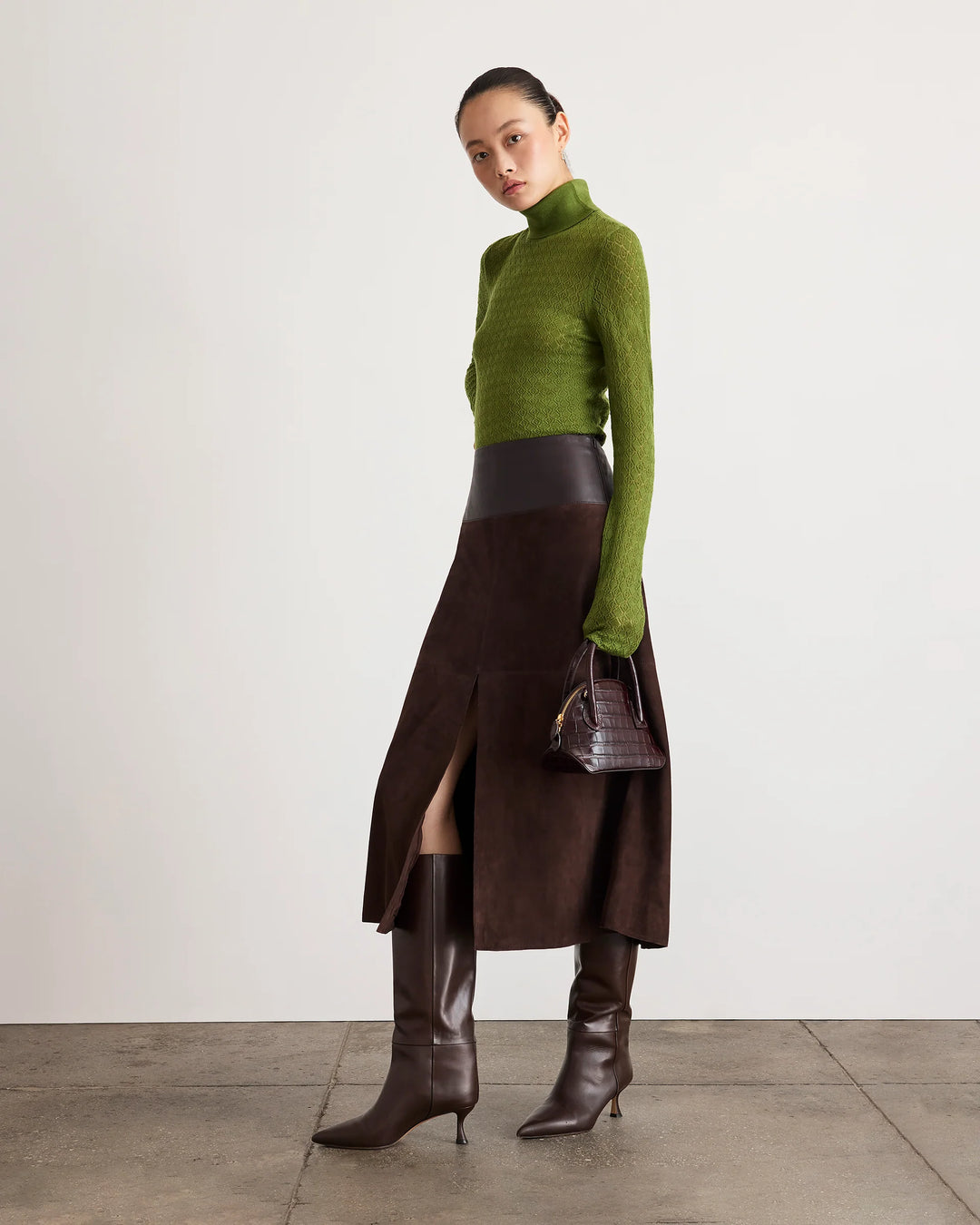 Suede/Leather Hudson Skirt - Dark Brown