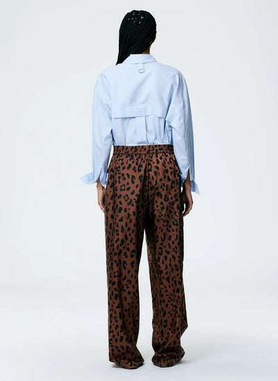 Recycled Sporty Nylon Cheetah Wide Leg Pull On Pant - Brown Multi