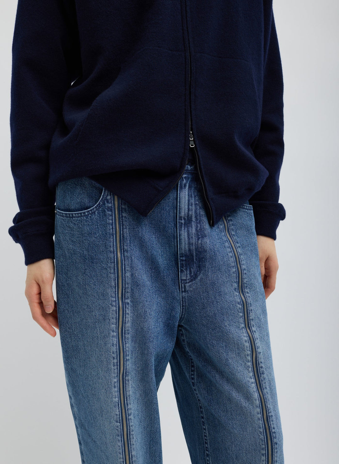 Zippered Denim Jogger - Classic Blue