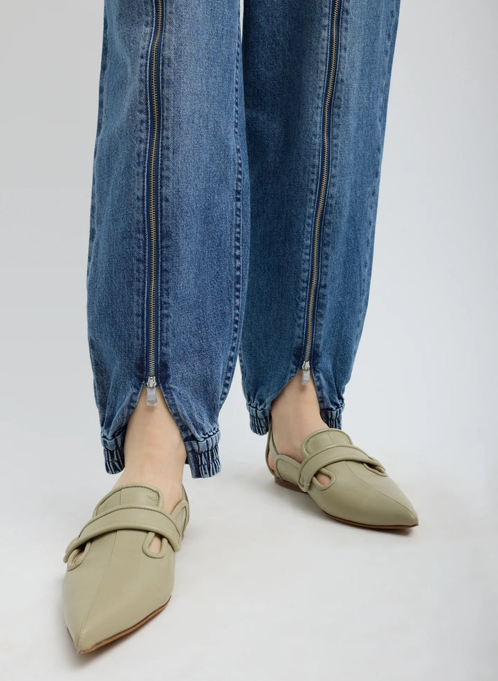 Zippered Denim Jogger - Classic Blue