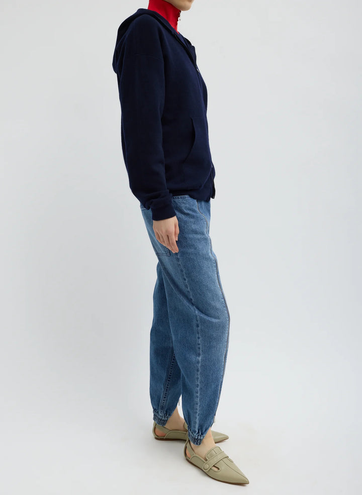 Zippered Denim Jogger - Classic Blue