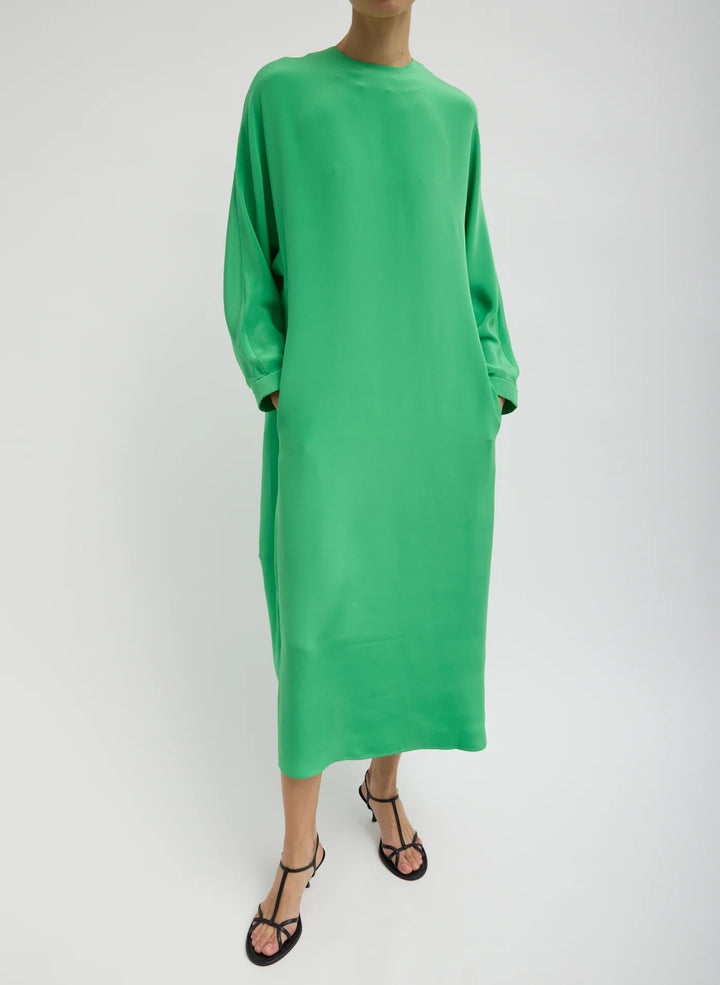 4-Ply Silk Long Sleeve Cocoon Dress - Green