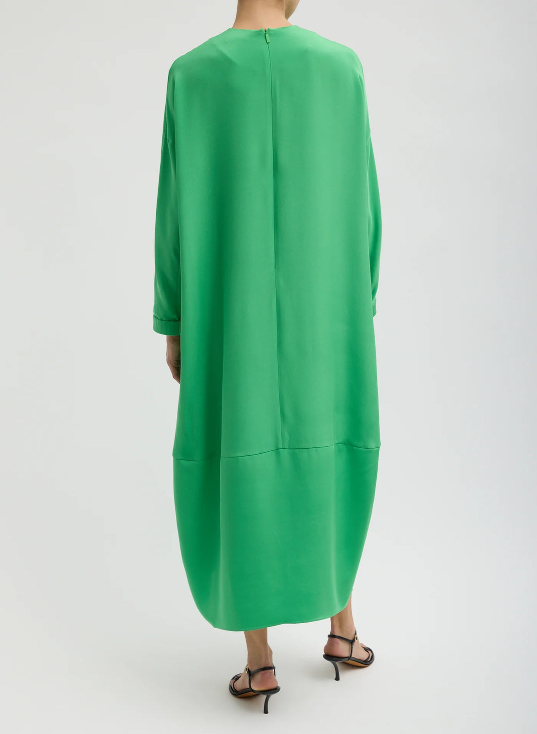 4-Ply Silk Long Sleeve Cocoon Dress - Green