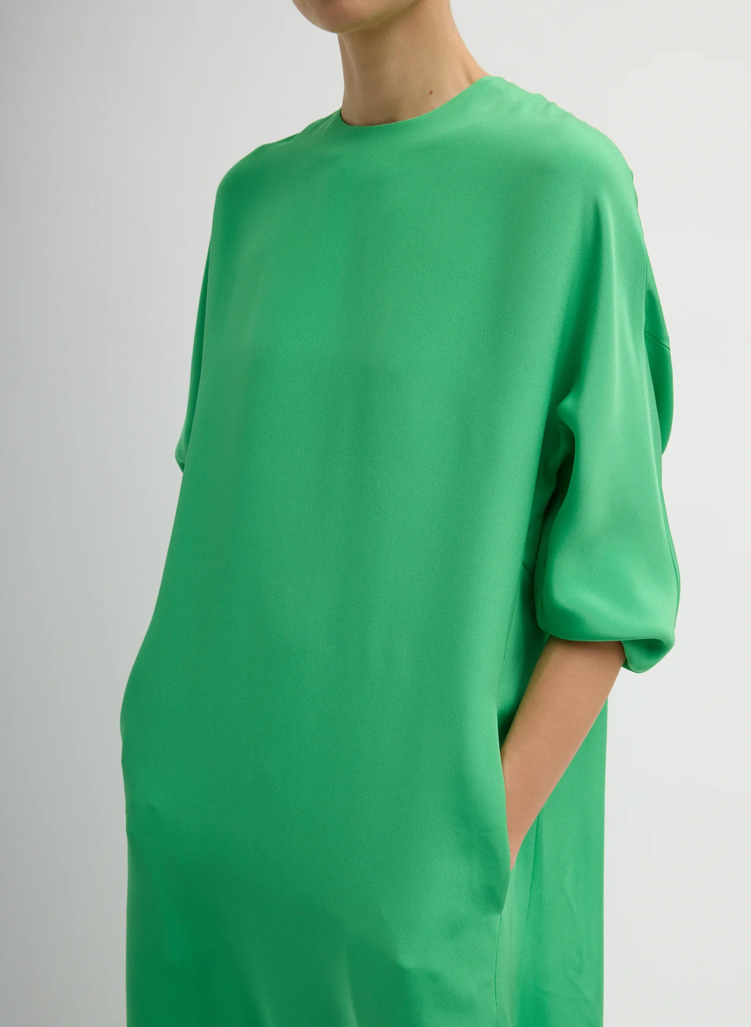 4-Ply Silk Long Sleeve Cocoon Dress - Green