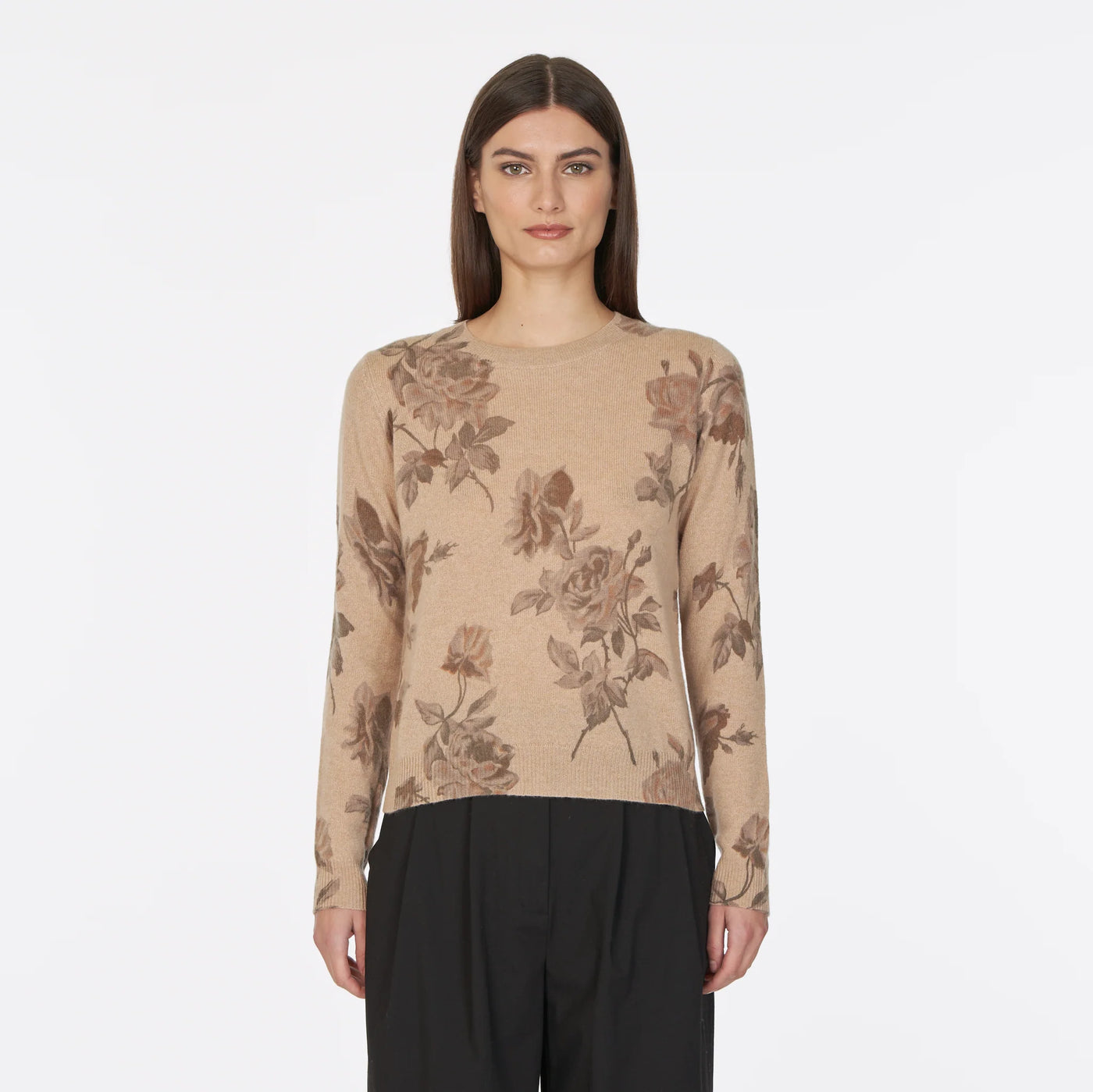 Tonal Floral Print Crew - Cork