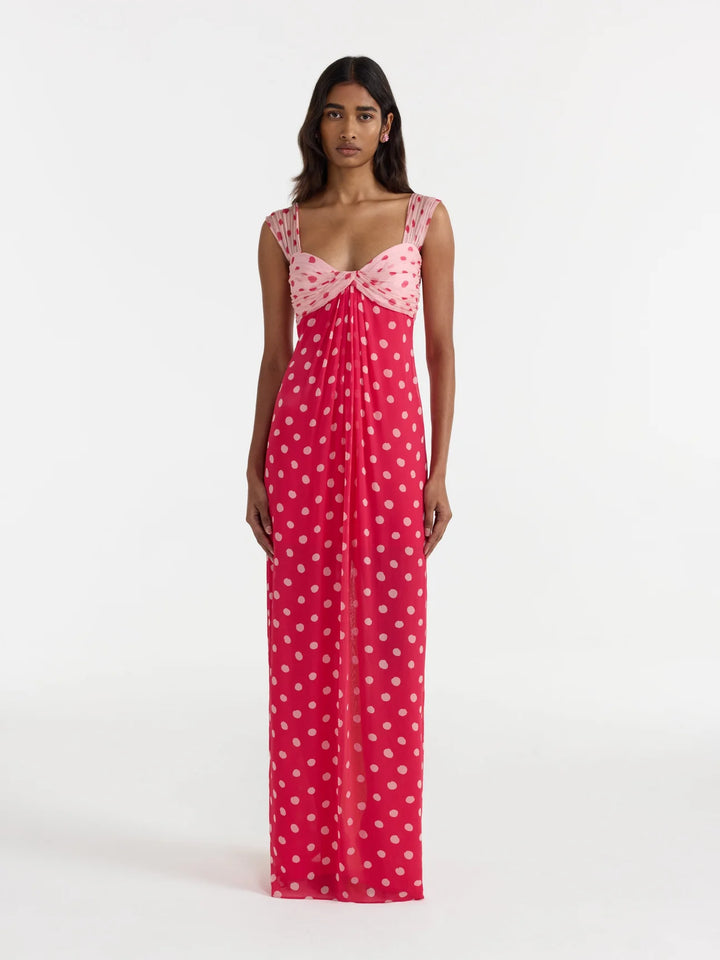 Chani Long Dress in Polka - Pink Multi