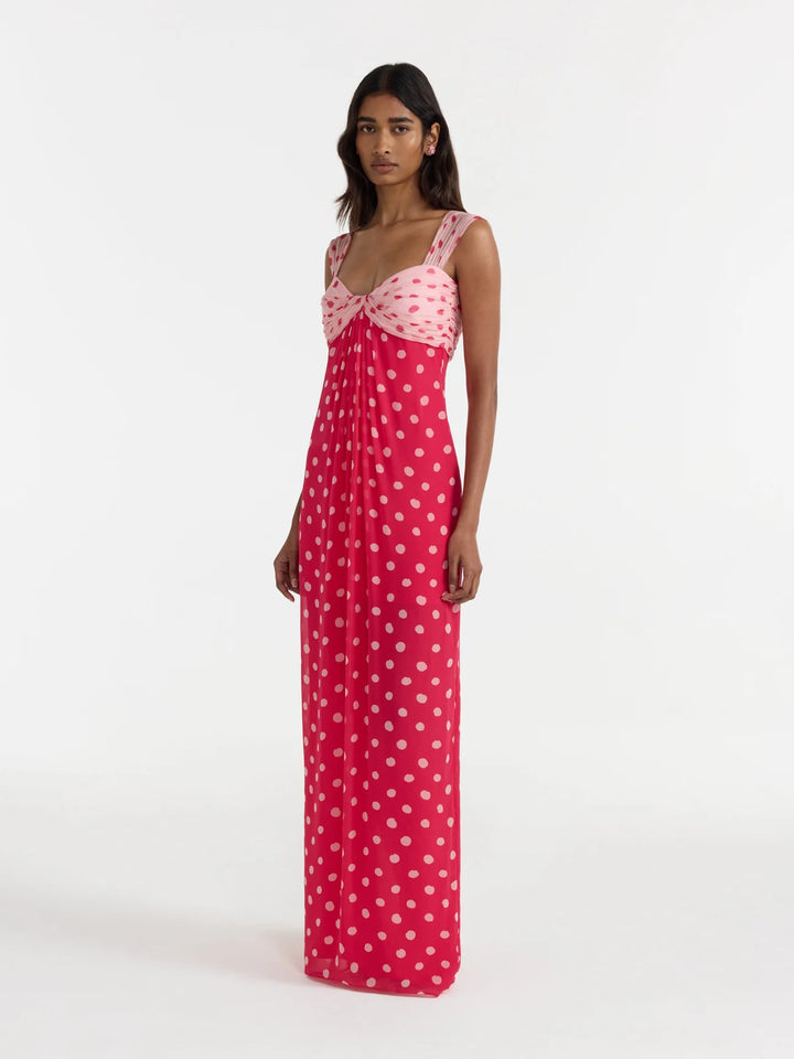 Chani Long Dress in Polka - Pink Multi