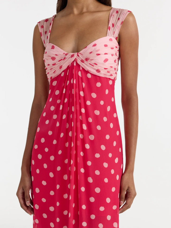 Chani Long Dress in Polka - Pink Multi